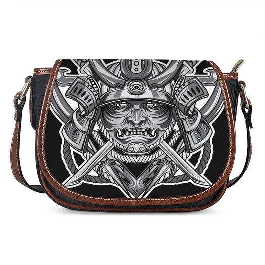 Silver Samurai Mask Print Saddle Bag