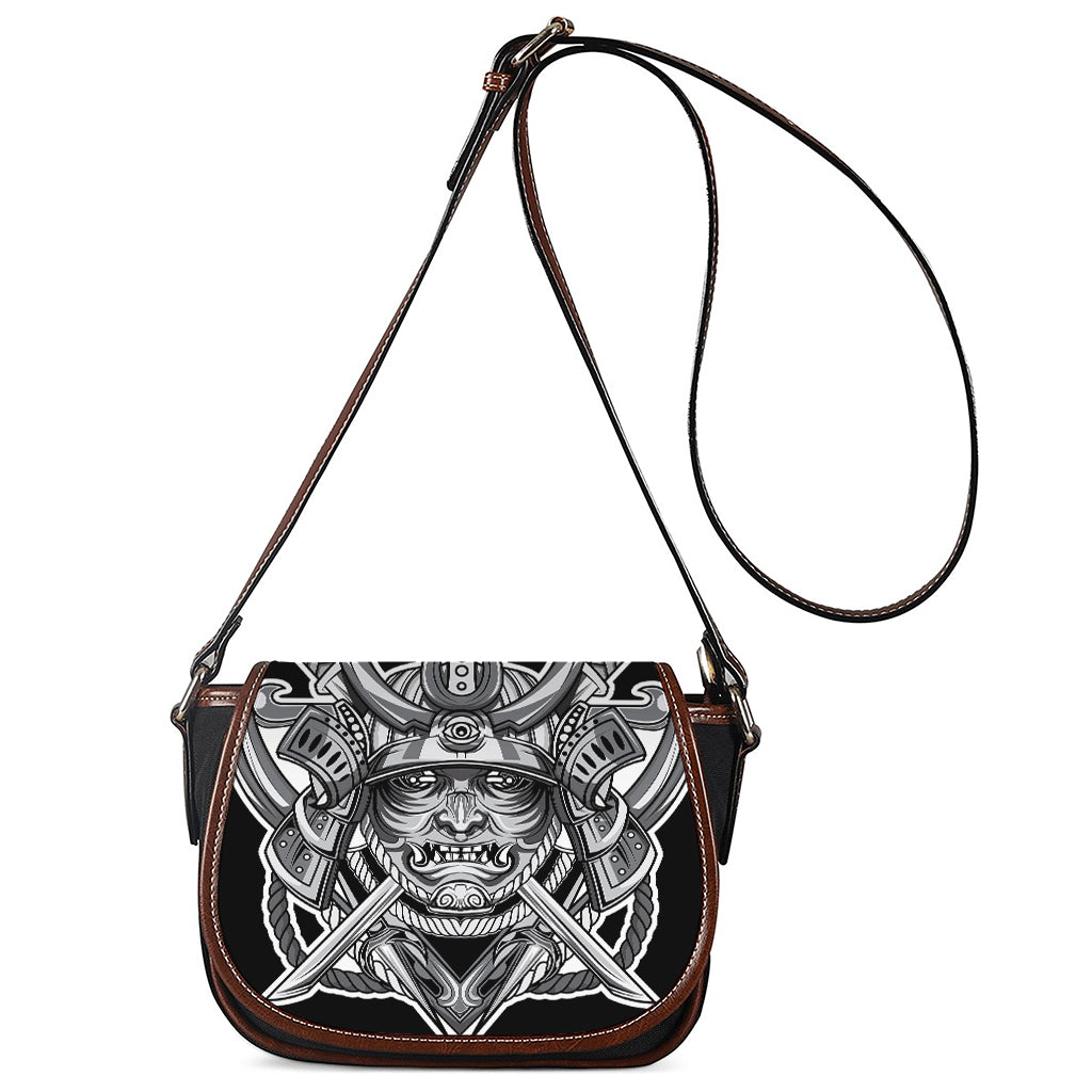 Silver Samurai Mask Print Saddle Bag