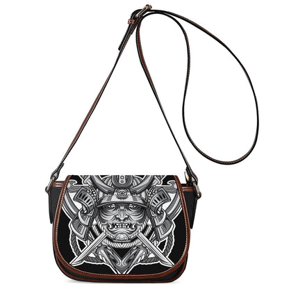 Silver Samurai Mask Print Saddle Bag