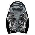 Silver Samurai Mask Print Sherpa Lined Zip Up Hoodie