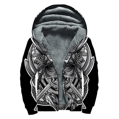 Silver Samurai Mask Print Sherpa Lined Zip Up Hoodie