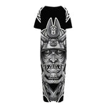 Silver Samurai Mask Print Short Sleeve Long Nightdress