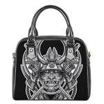 Silver Samurai Mask Print Shoulder Handbag