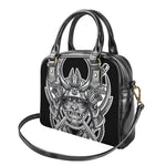 Silver Samurai Mask Print Shoulder Handbag