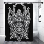 Silver Samurai Mask Print Shower Curtain