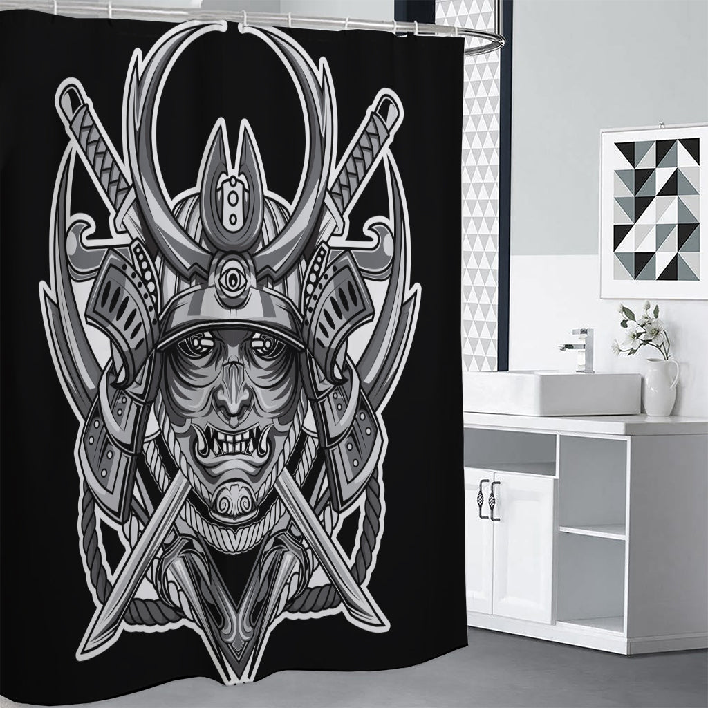 Silver Samurai Mask Print Shower Curtain