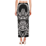 Silver Samurai Mask Print Side Slit Maxi Skirt
