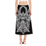 Silver Samurai Mask Print Side Slit Midi Skirt