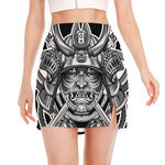 Silver Samurai Mask Print Side Slit Mini Skirt