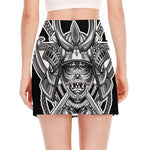 Silver Samurai Mask Print Side Slit Mini Skirt