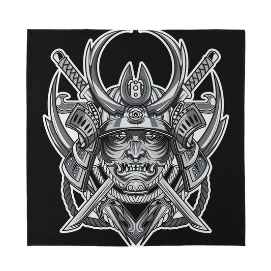 Silver Samurai Mask Print Silk Bandana