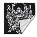 Silver Samurai Mask Print Silk Bandana