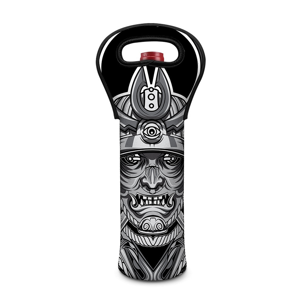 Silver Samurai Mask Print Single Neoprene Wine Tote