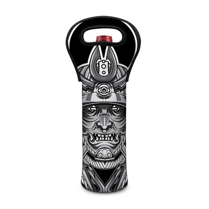 Silver Samurai Mask Print Single Neoprene Wine Tote