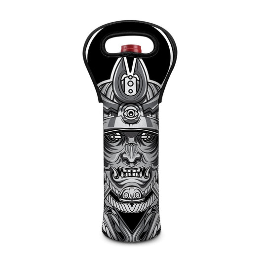 Silver Samurai Mask Print Single Neoprene Wine Tote