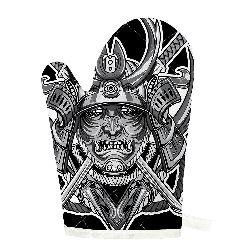 Silver Samurai Mask Print Single Oven Mitt