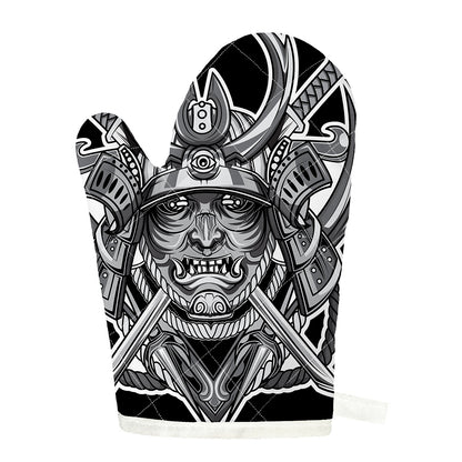 Silver Samurai Mask Print Single Oven Mitt