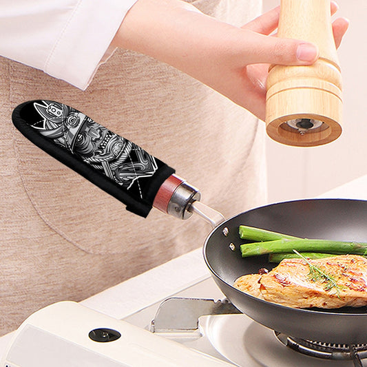 Silver Samurai Mask Print Skillet Handle Cover