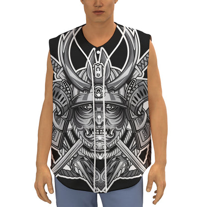 Silver Samurai Mask Print Sleeveless Baseball Jersey