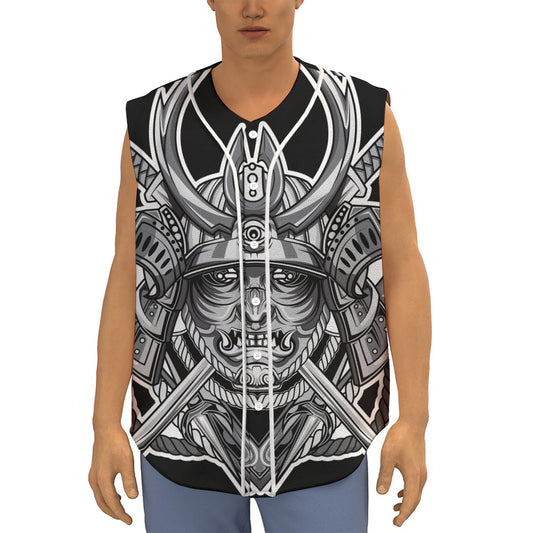 Silver Samurai Mask Print Sleeveless Baseball Jersey
