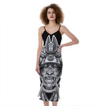 Silver Samurai Mask Print Slim Fit Midi Cami Dress