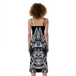 Silver Samurai Mask Print Slim Fit Midi Cami Dress