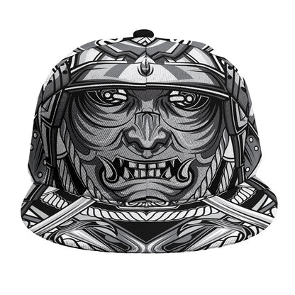 Silver Samurai Mask Print Snapback Cap