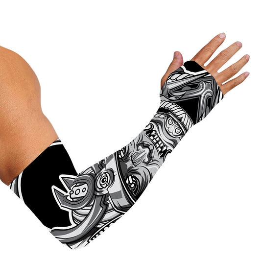 Silver Samurai Mask Print Sun Protection Arm Sleeves