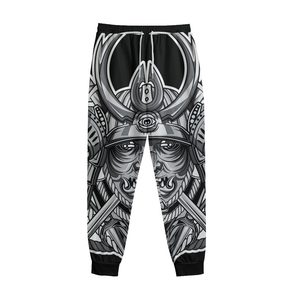 Silver Samurai Mask Print Sweatpants