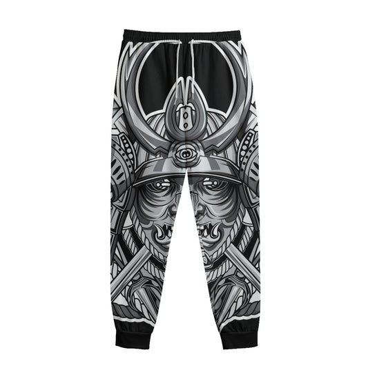 Silver Samurai Mask Print Sweatpants