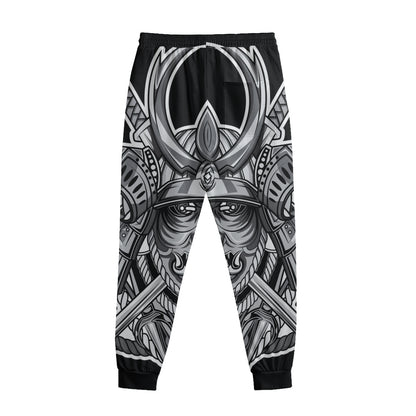 Silver Samurai Mask Print Sweatpants