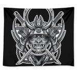 Silver Samurai Mask Print Tapestry