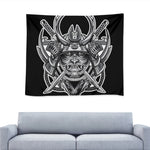 Silver Samurai Mask Print Tapestry