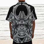 Silver Samurai Mask Print Textured Short Sleeve Shirt