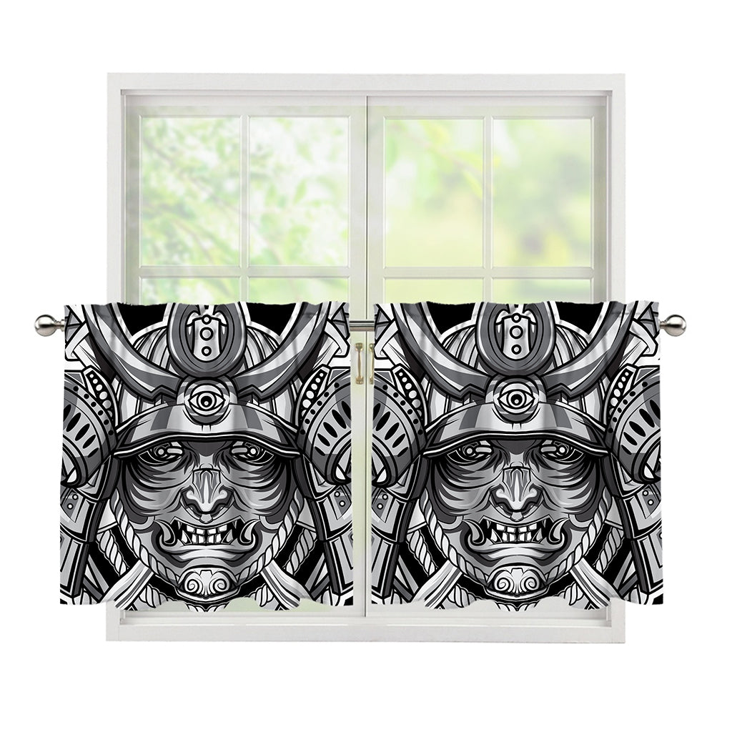 Silver Samurai Mask Print Tier Curtains