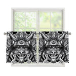 Silver Samurai Mask Print Tier Curtains