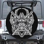 Silver Samurai Mask Print Tire Cover