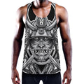 Silver Samurai Mask Print Men's Workout Tank Top