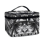 Silver Samurai Mask Print Travel Makeup Bag