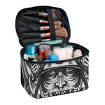 Silver Samurai Mask Print Travel Makeup Bag