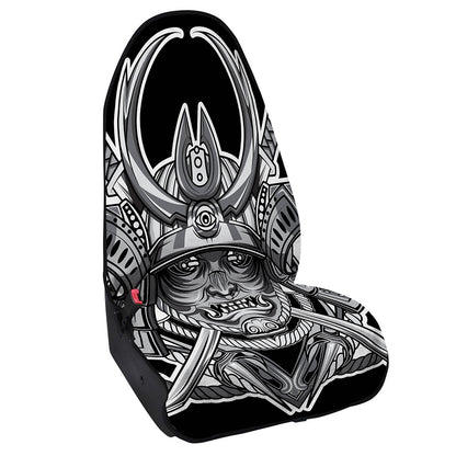 Silver Samurai Mask Print Waterproof Car Seat Cover