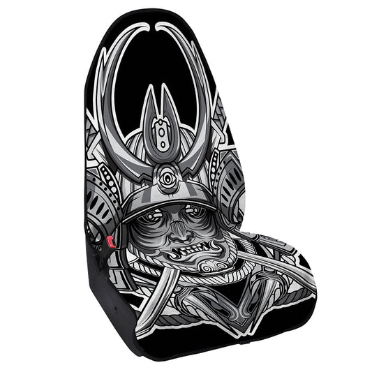 Silver Samurai Mask Print Waterproof Car Seat Cover