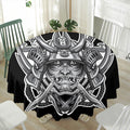 Silver Samurai Mask Print Waterproof Round Tablecloth