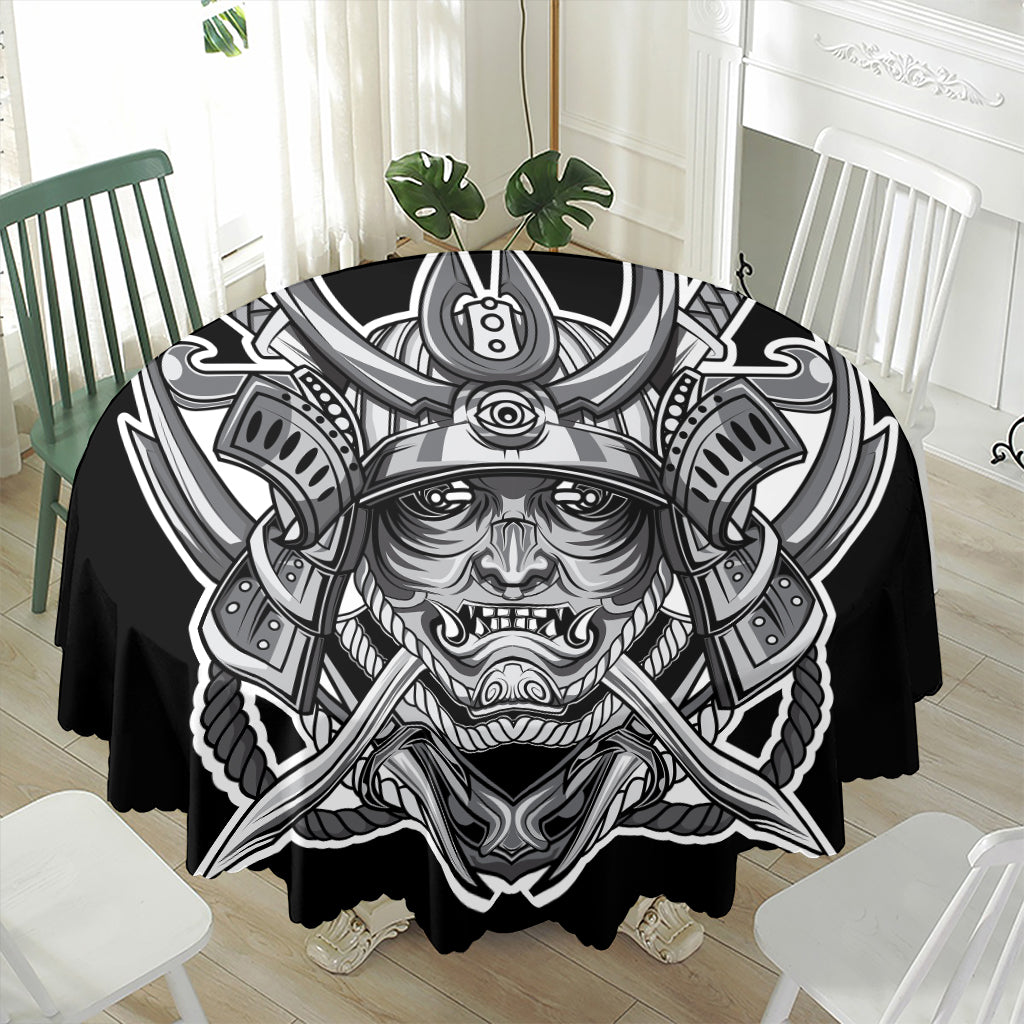 Silver Samurai Mask Print Waterproof Round Tablecloth