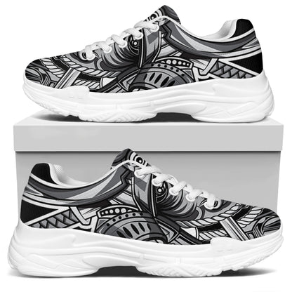 Silver Samurai Mask Print White Chunky Shoes