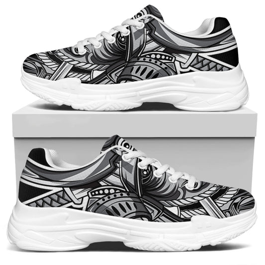 Silver Samurai Mask Print White Chunky Shoes