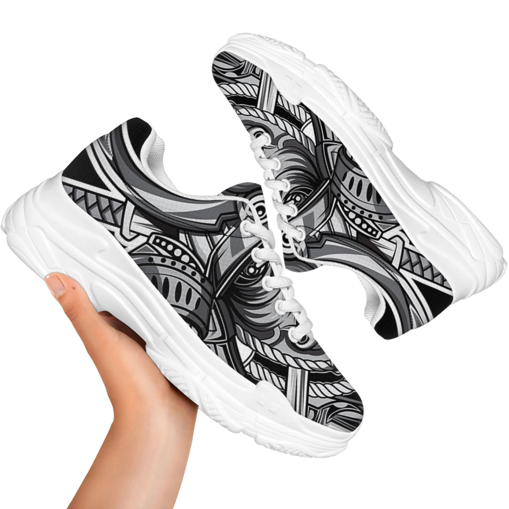 Silver Samurai Mask Print White Chunky Shoes