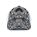 Silver Samurai Mask Print White Mesh Trucker Hat