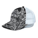 Silver Samurai Mask Print White Mesh Trucker Cap