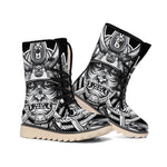 Silver Samurai Mask Print Winter Boots
